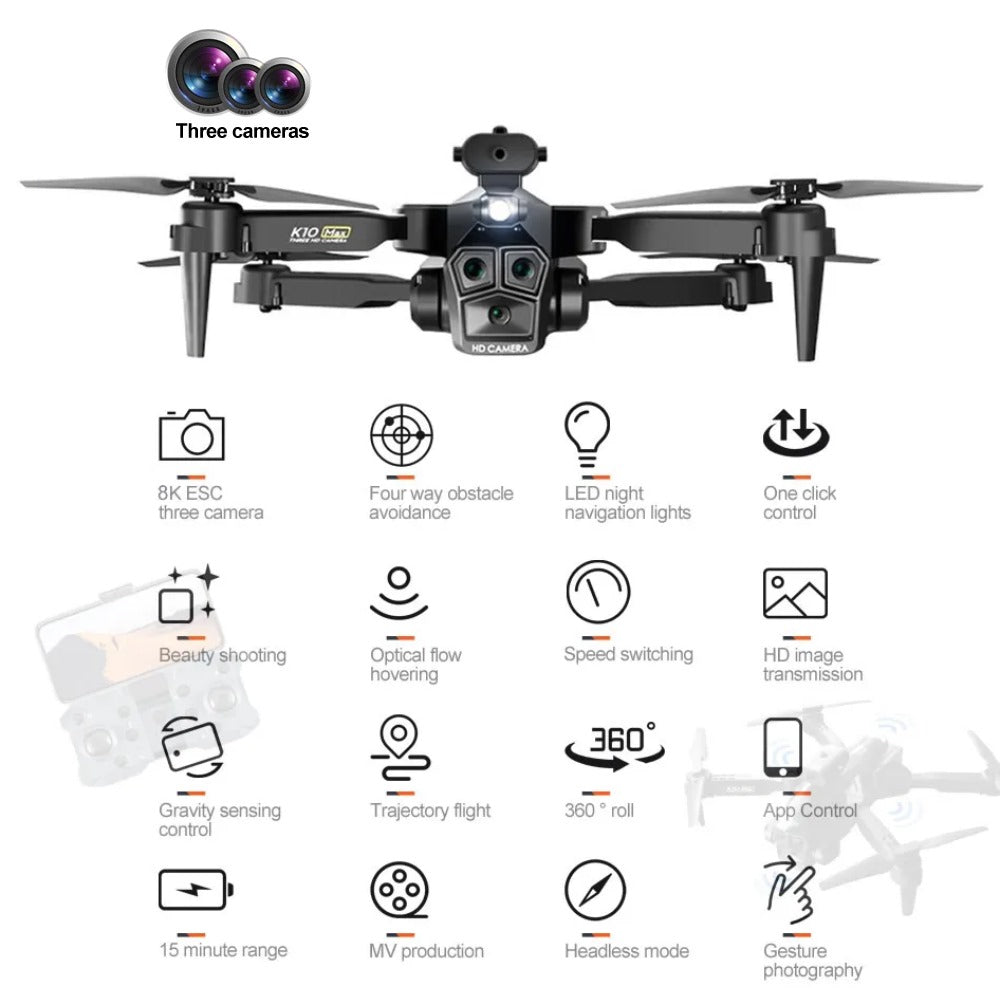 Drone K10 Max Wifi 2.4g 3 Cámaras 4k HD