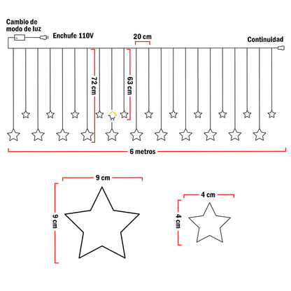 Cortina Luz Led Estrellas X6 Mt Navidad